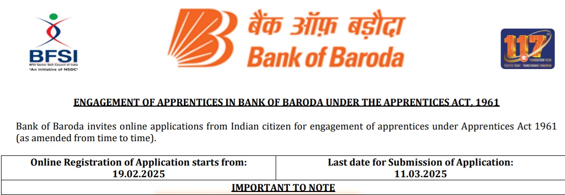 Bank of Baroda Apprentice Apprentice Online Form 2025